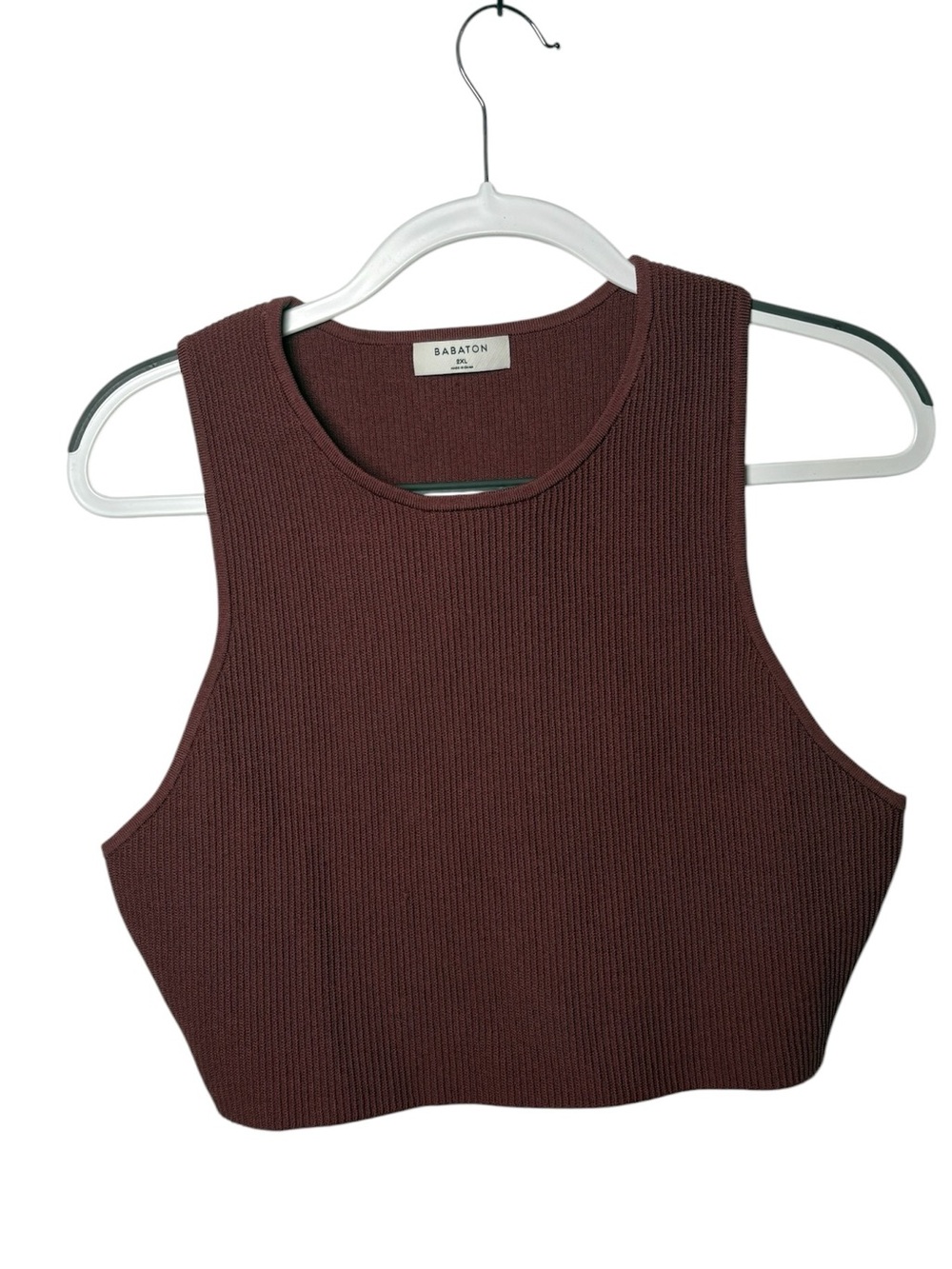 Babaton Aritzia 2XL Ribbed Knit Cropped Tank Top Burgundy Athletic Minimalist